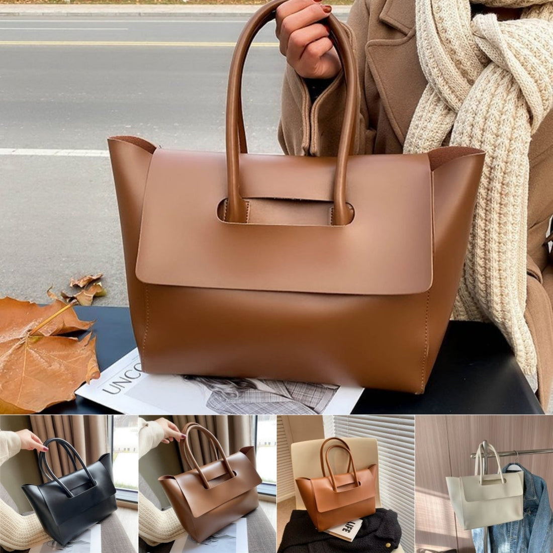 Fashion Women Shoulder Bags Large Capacity Handbags Simple Retro Tote Bags Solid Color Famous Brand High Quality Bags e-Multi Mart Zone