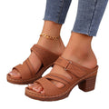 Square-heeled Peep-toe Slides Shoes Summer Casual Chunky Heel Sandals Solid Color Slippers e-Multi Mart Zone