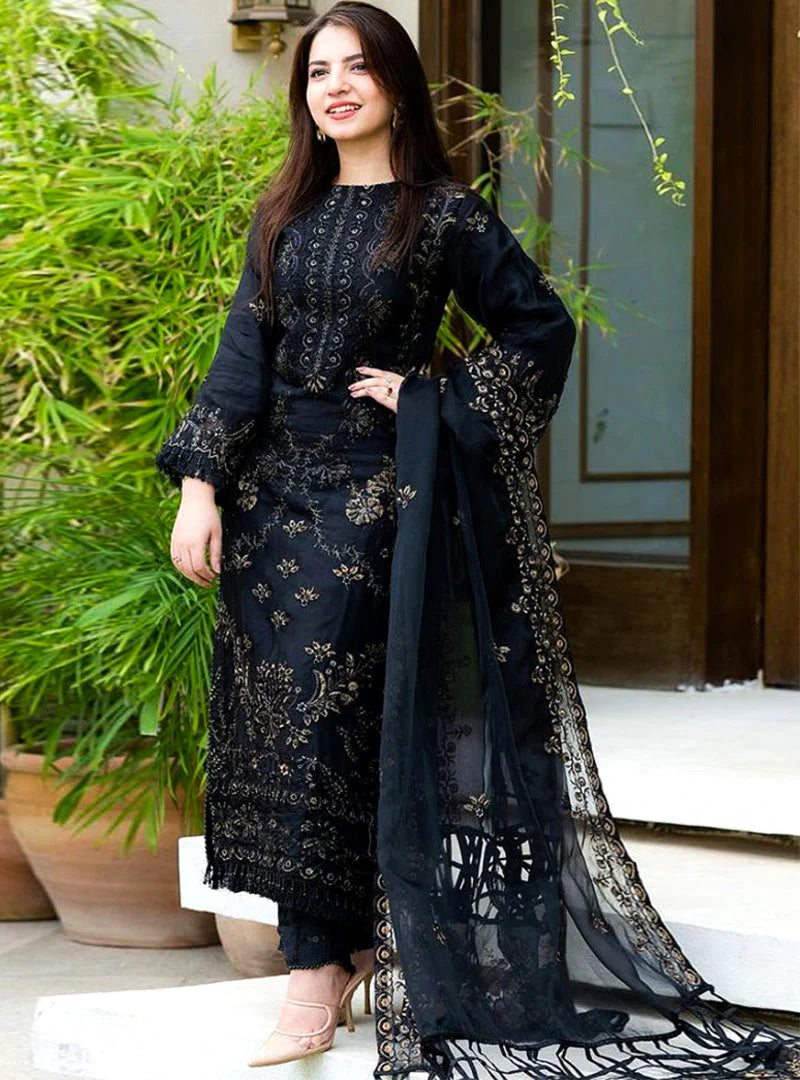 Lawn 3PC Embroidered Shirt with Organza Embroidered Dupatta- 1020 e-Multi Mart Zone