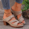 Square-heeled Peep-toe Slides Shoes Summer Casual Chunky Heel Sandals Solid Color Slippers e-Multi Mart Zone