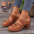 Square-heeled Peep-toe Slides Shoes Summer Casual Chunky Heel Sandals Solid Color Slippers e-Multi Mart Zone