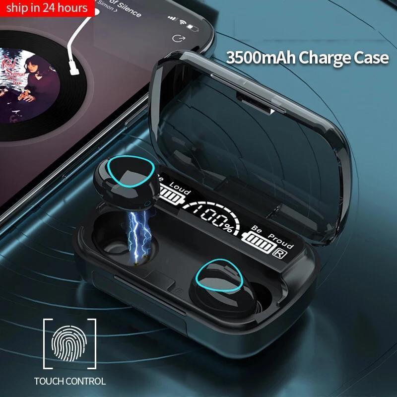 Black Earbuds with 2000mAh Power Bank & LED Display - Model 10 - 9D Hifi Sound e-Multi Mart Zone