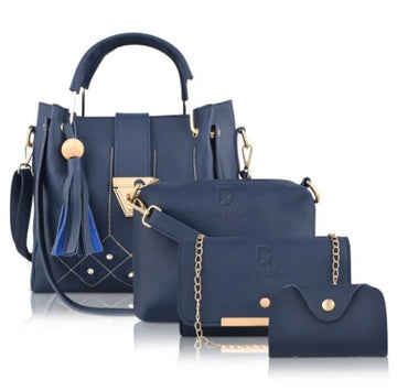 Stylish Blue PU Leather Hand Bag Set - 4 Pcs for Women e-Multi Mart Zone