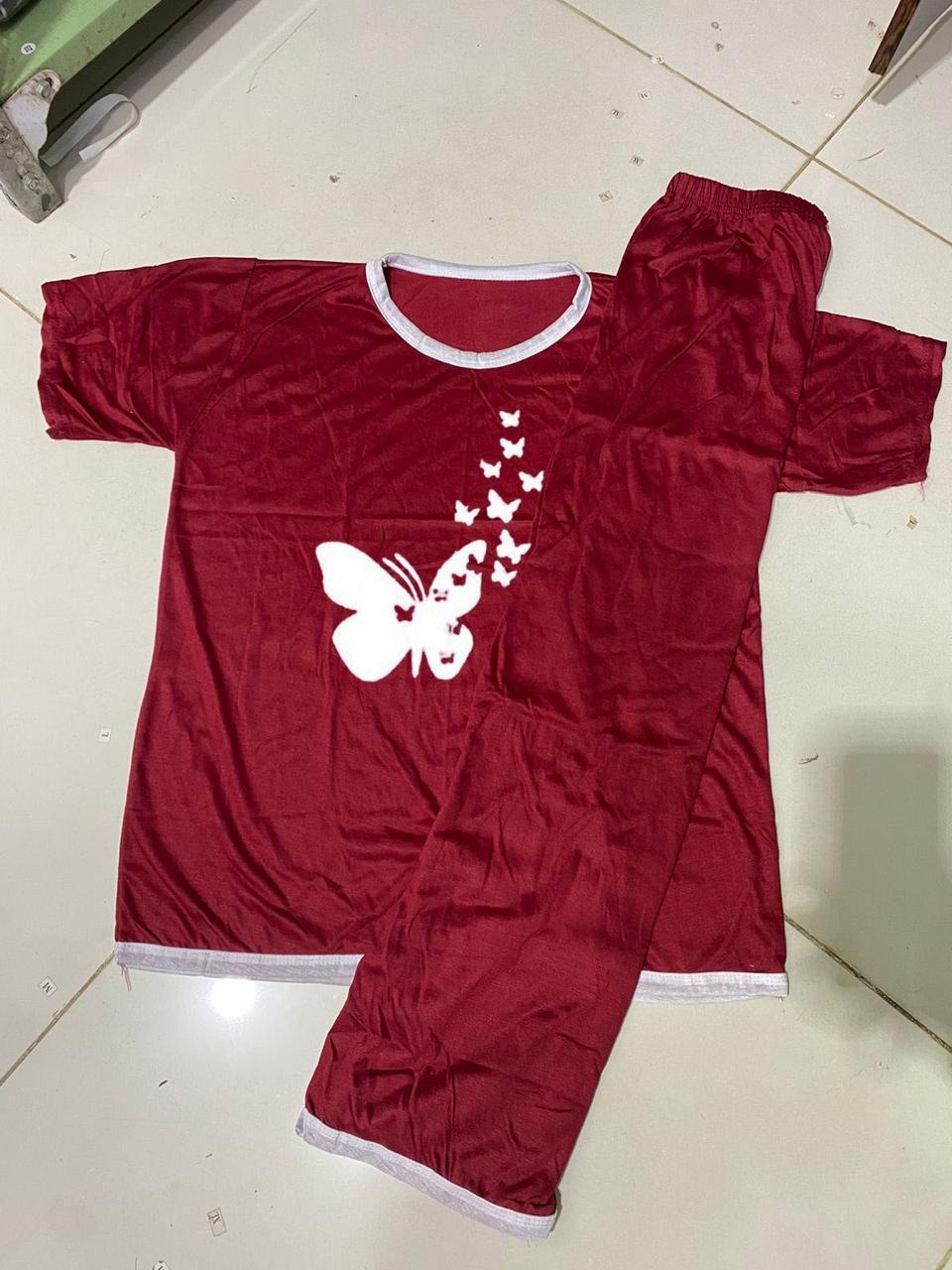 2 Pcs Butterfly Printed Printed Fleece Night Suit for Women e-Multi Mart Zone