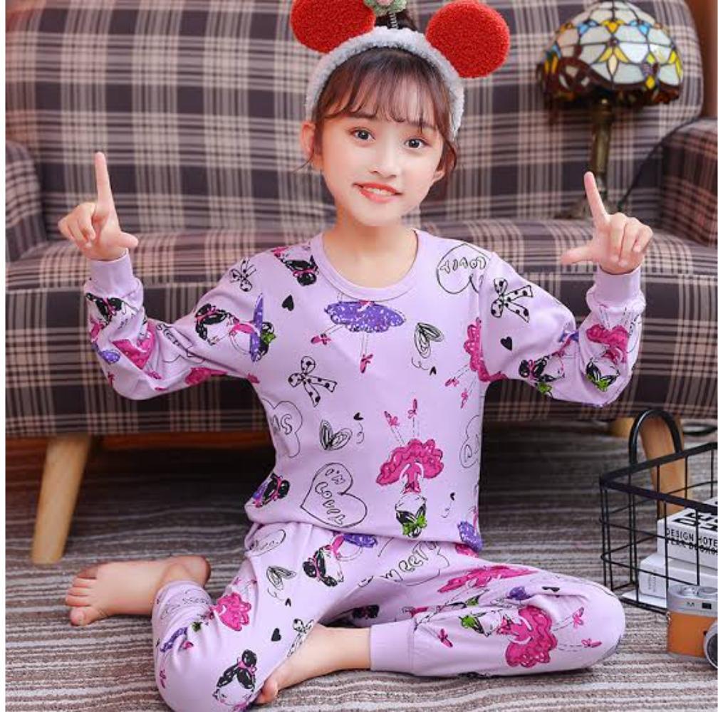 Stylish Printed Cotton Jersey Night Suit for Kids - 2 Pcs Set e-Multi Mart Zone