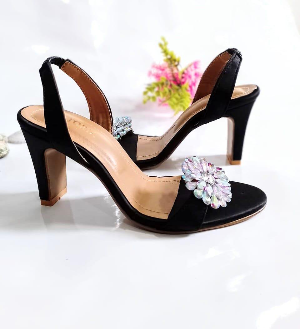 Women's Fancy Black Synthetic Leather Block Heels - Available in 6 Sizes e-Multi Mart Zone