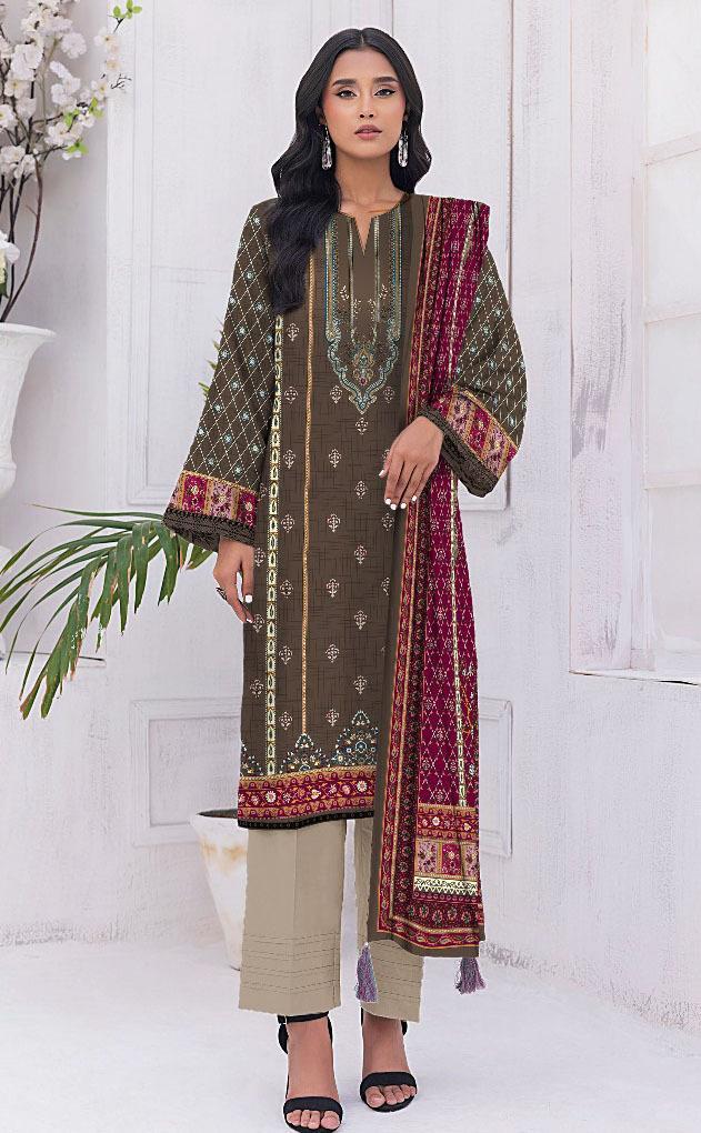 3 Pcs Women's Unstitched Printed Suit e-Multi Mart Zone