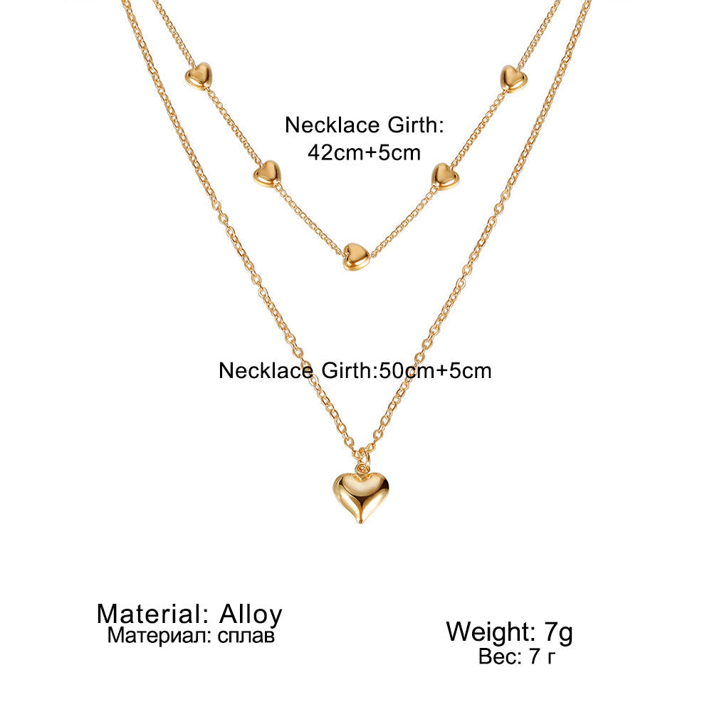 Double-layer Heart Pendant Fine Chain Necklace For Women Multilayer Gold Color Metal Necklaces Fashion Jewelry Accessories e-Multi Mart Zone