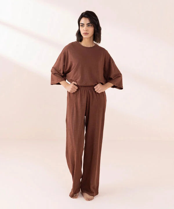 Women's Sleepwear Brown  Panelled Pull-On Trousers Paneled Pull-On Trousers e-Multi Mart Zone