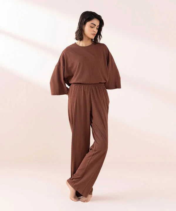 Women's Sleepwear Brown  Panelled Pull-On Trousers Paneled Pull-On Trousers e-Multi Mart Zone