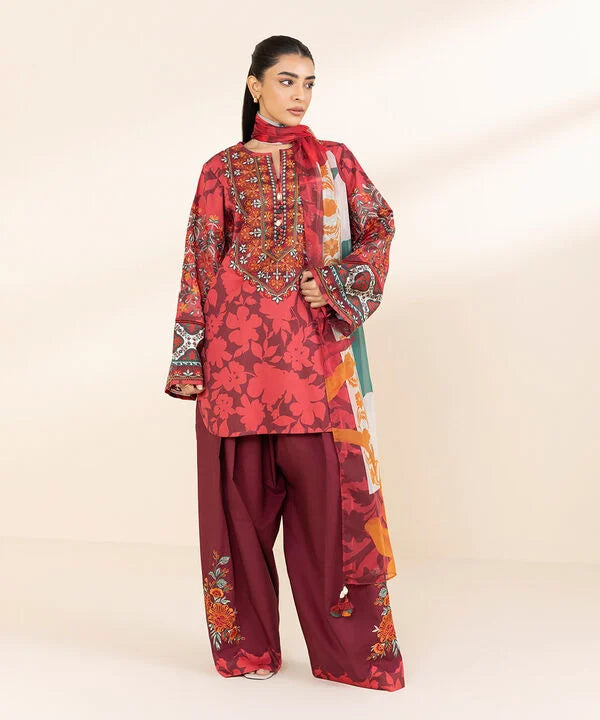 3 Piece - Embroidered Cotton Satin Suit e-Multi Mart Zone