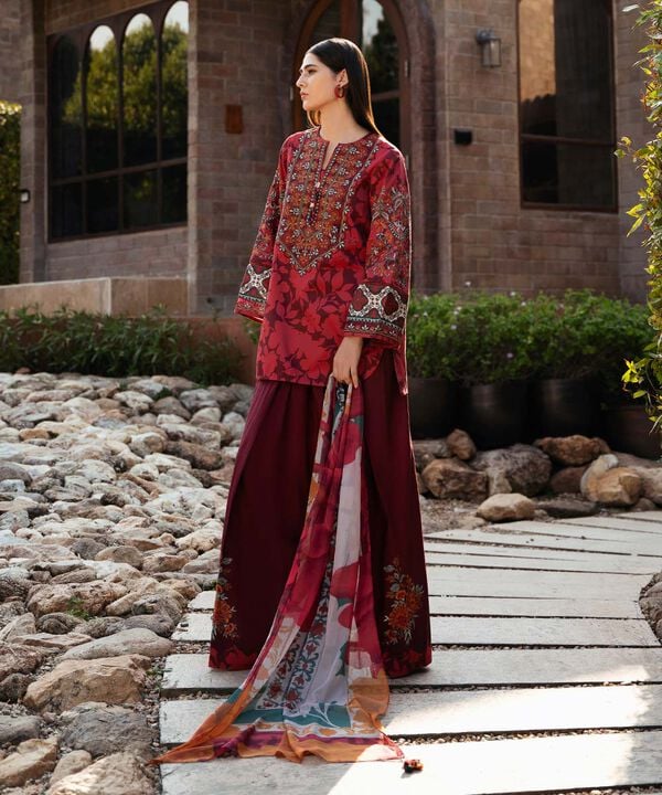 3 Piece - Embroidered Cotton Satin Suit e-Multi Mart Zone