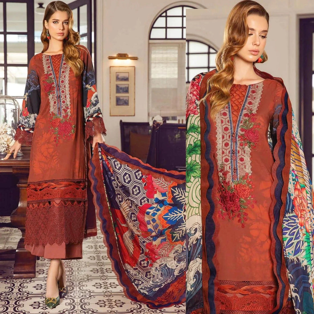 LAWN 3PC Printed Shirt With Printed Dupatta And Trouser-778 e-Multi Mart Zone