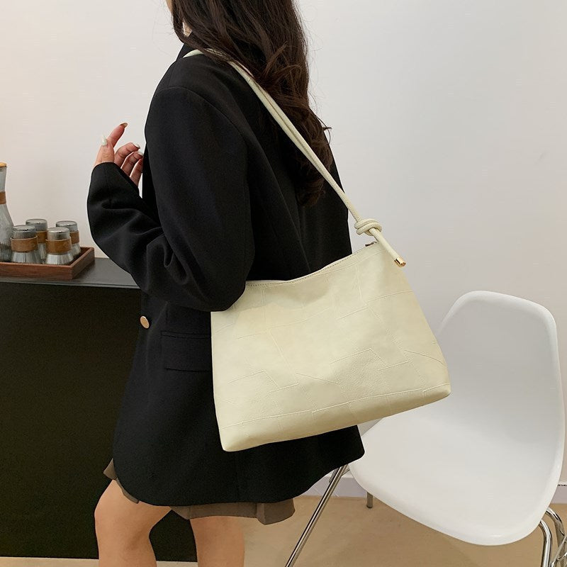 Portable One Shoulder Retro Large Capacity Fashion Solid Color Casual Tote Bag e-Multi Mart Zone