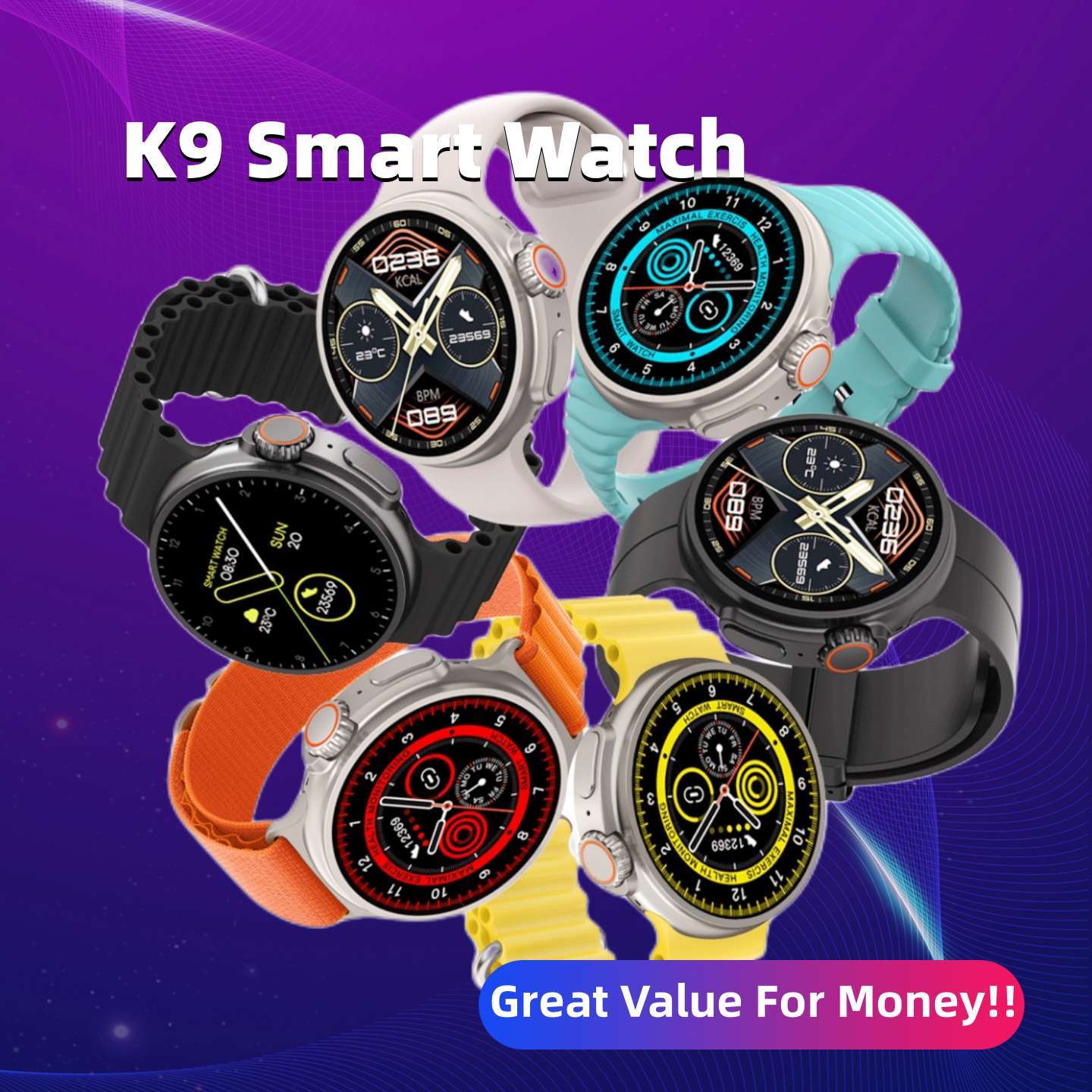 New K9 Smart Watch 1.39 Round Screen Encoder True Screw Clip Wireless Charging NFC Offline And Payment Function e-Multi Mart Zone