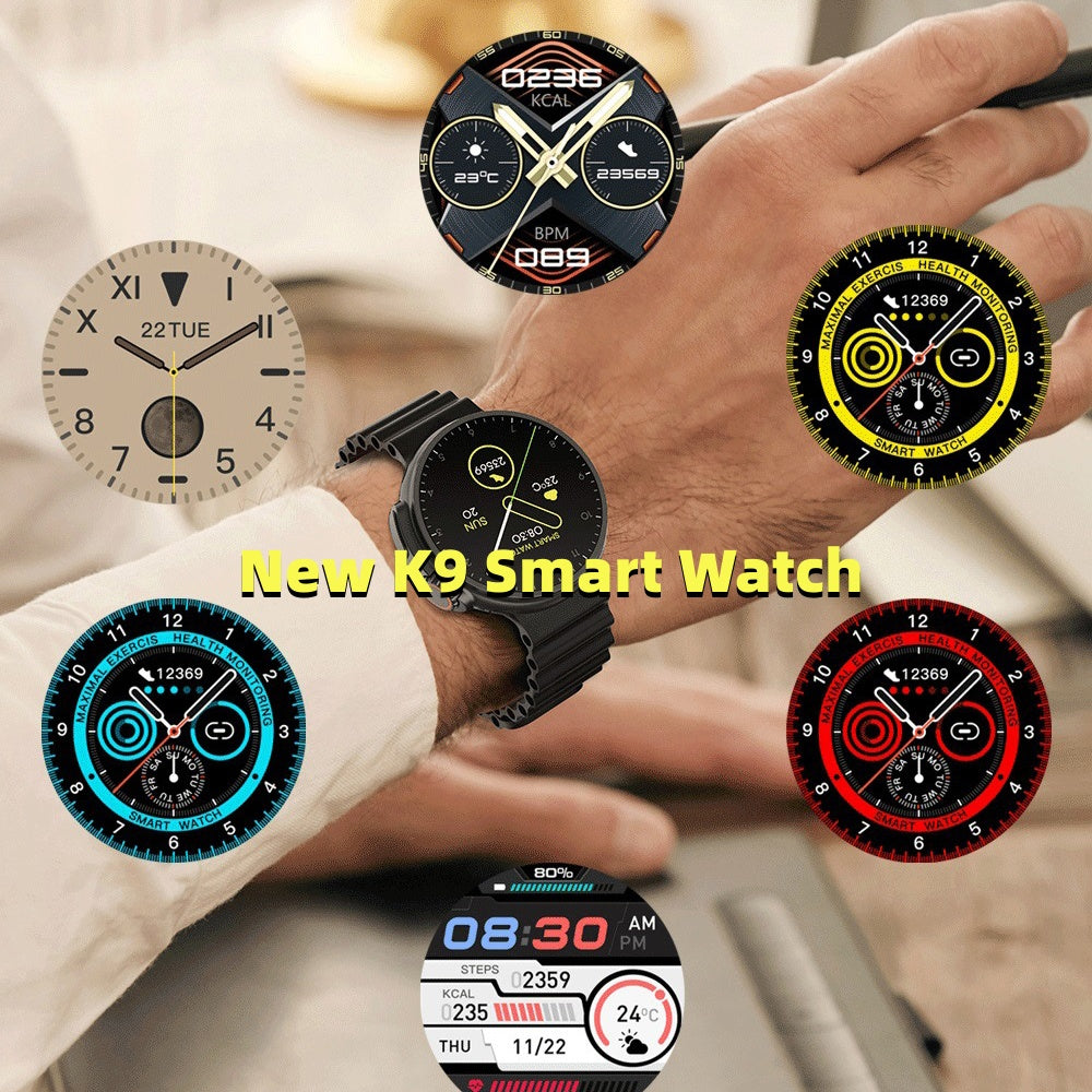 New K9 Smart Watch 1.39 Round Screen Encoder True Screw Clip Wireless Charging NFC Offline And Payment Function e-Multi Mart Zone