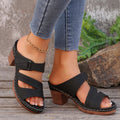 Square-heeled Peep-toe Slides Shoes Summer Casual Chunky Heel Sandals Solid Color Slippers e-Multi Mart Zone