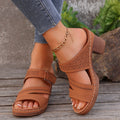 Square-heeled Peep-toe Slides Shoes Summer Casual Chunky Heel Sandals Solid Color Slippers e-Multi Mart Zone