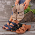 Square-heeled Peep-toe Slides Shoes Summer Casual Chunky Heel Sandals Solid Color Slippers e-Multi Mart Zone